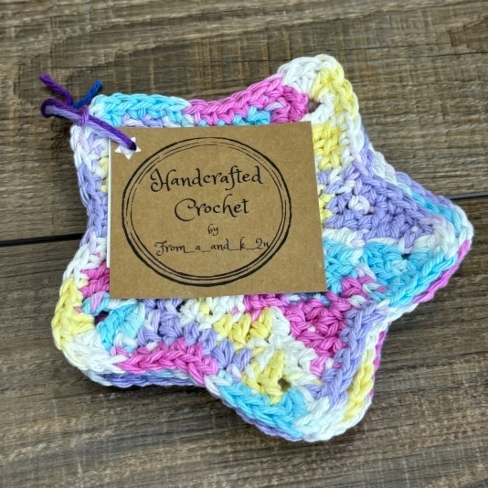 Pastel Star Cup Mug‎ Coasters Set of 4 Handcrafted Crochet by Seller Cotton